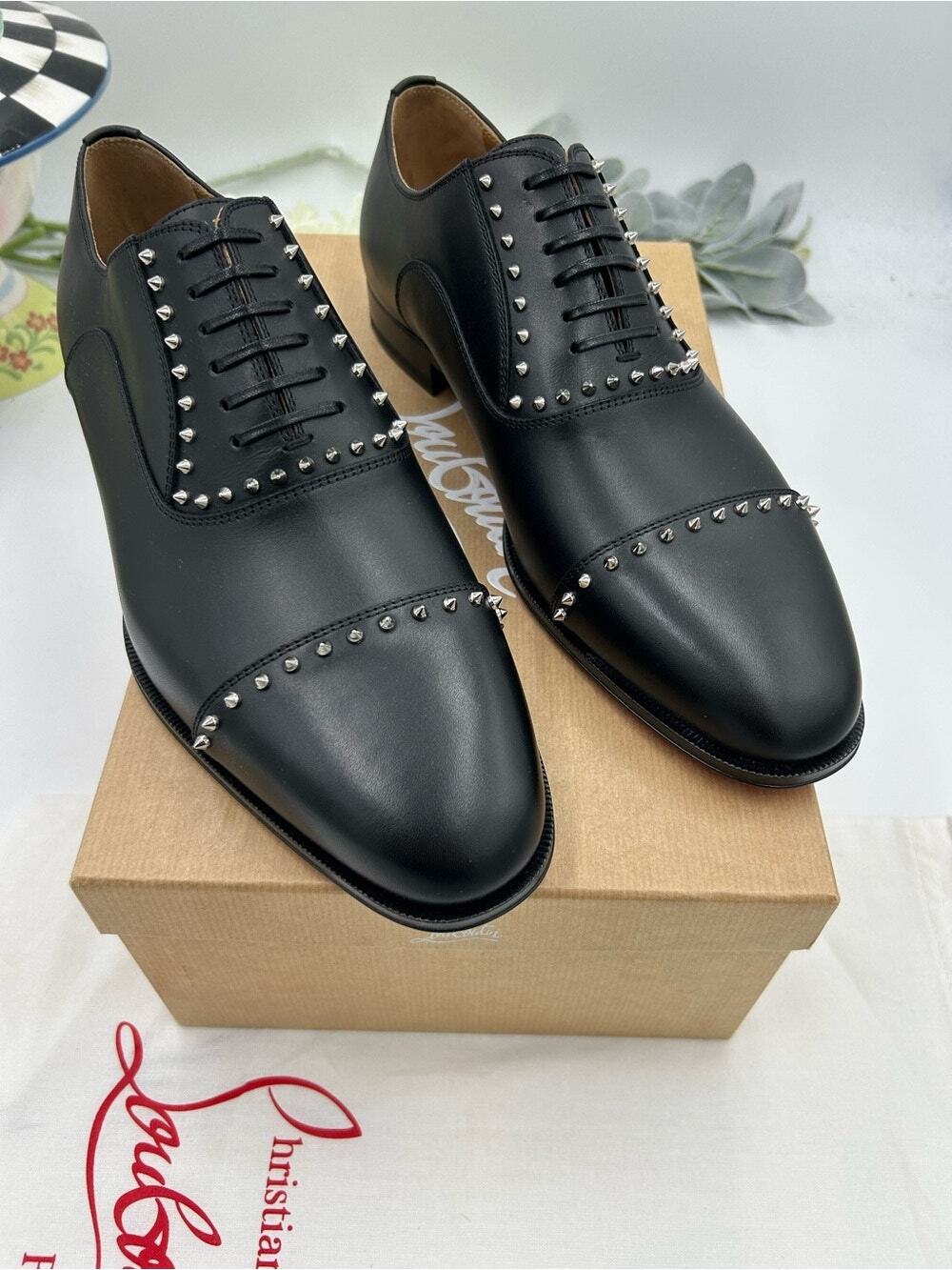 Men's Christian Louboutin CLOOCLOO spiked Leather, Oxford, size 41 made in Italy